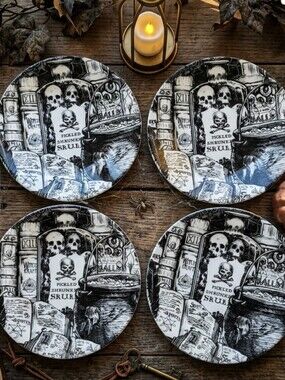Royal Wessex Pickled Shrunken Skulls Halloween Plates | Set of 4 | 8" Vintage